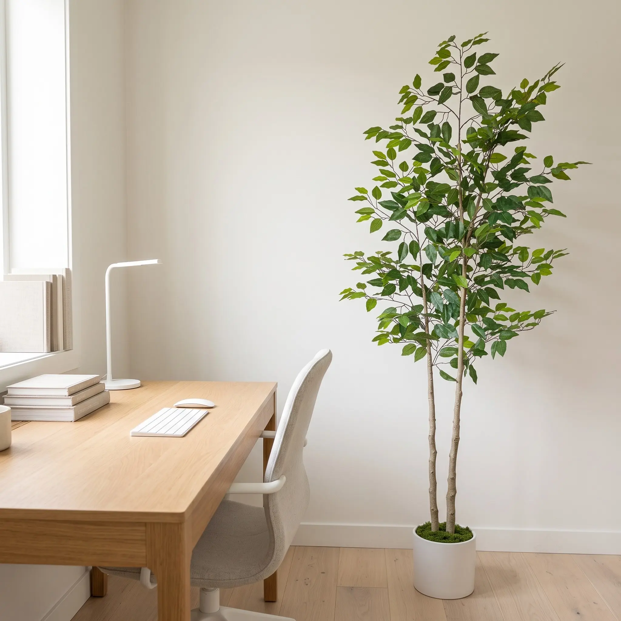 4.5-6.8FT (140-210cm) Artificial Fiddle Leaf Fig Tree, Modern Minimalist Elegant Style, Large Tall Floor Standing Faux Green Plant with Pot Realistic Easy Care for Indoor Living Room Entryway Office Home Decor Decorative Fake Tree
