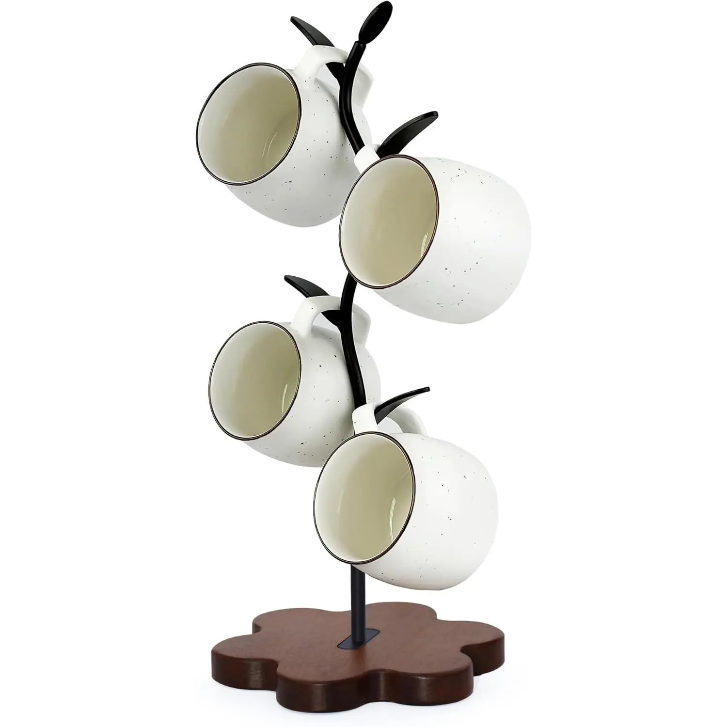 Rustic Mug Holder Stand with 4 Hooks, Countertop Cup Rack, Organizer for Kitchen & Coffee Bar
