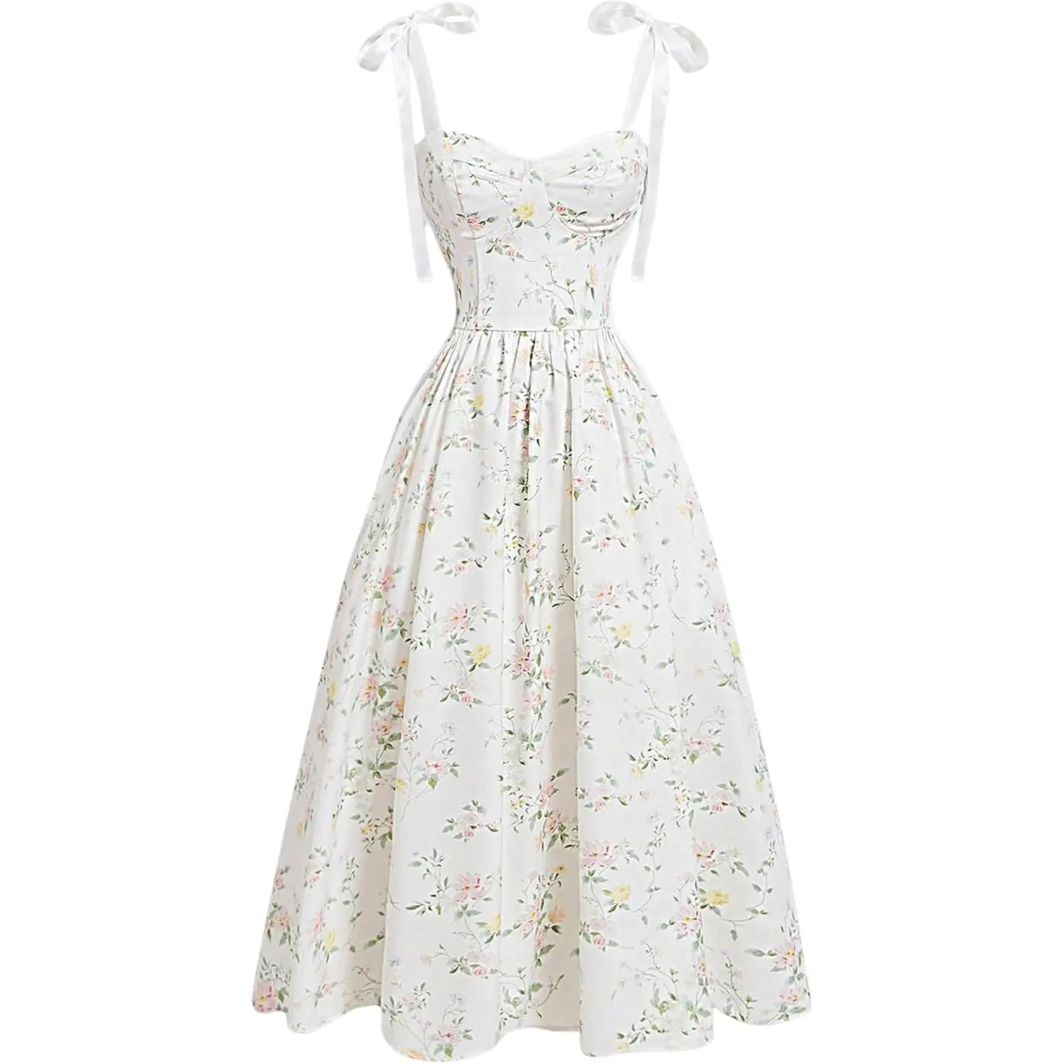 GORGLITTER Women's Floral Tea Party Dresses Summer Easter Bow Tie Cocktail Prom Wedding Guest Vacation Sun Midi Dress