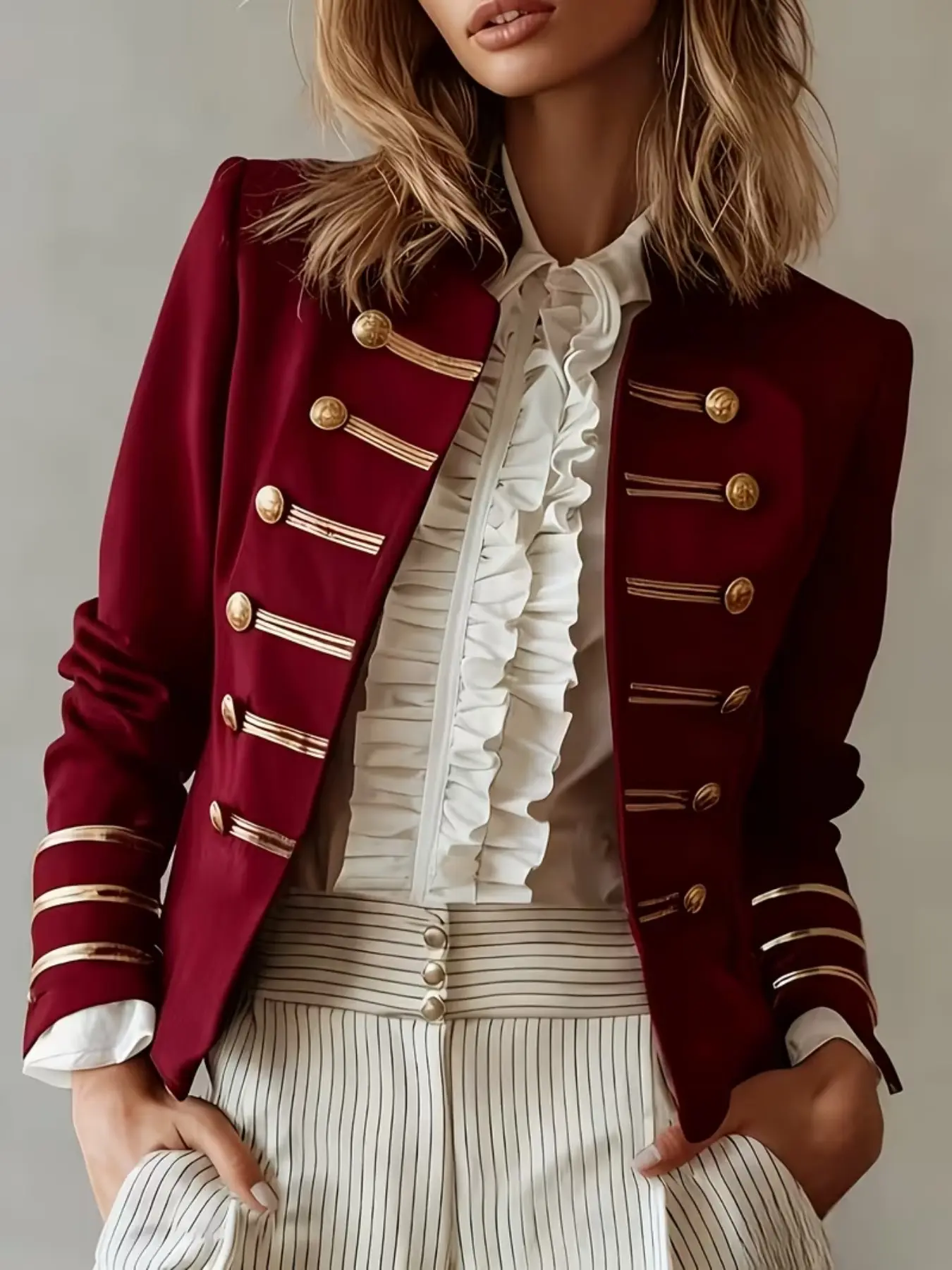 Navy Style Suit Jacket with Stripes and Buttons, Perfect for Daily Wear, Christmas, New Year, Parties, Valentine's Day