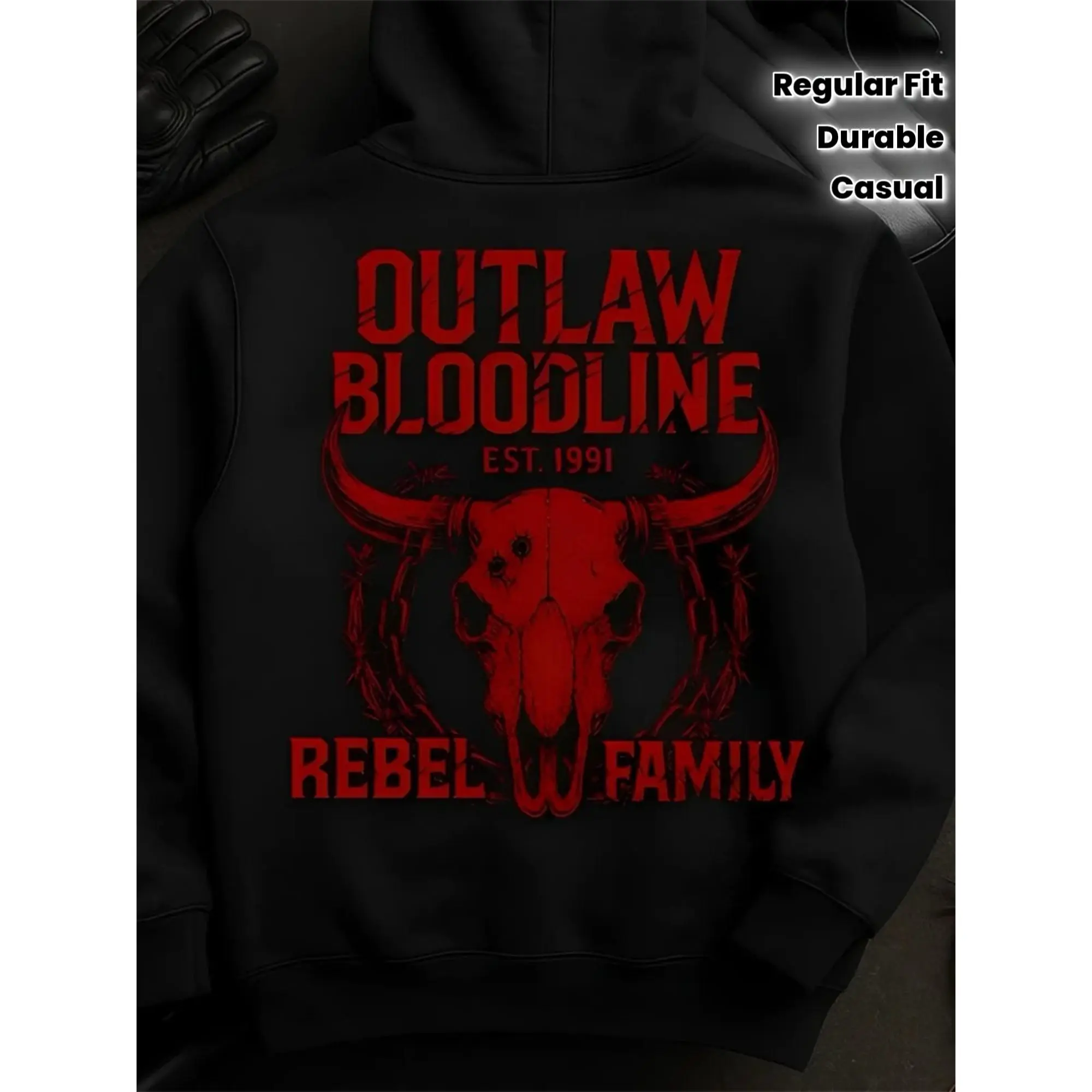Family Outlaw Hoodie, Country Style Printed Hoodie, Men's Hoodie, Retro Street Style, Casual Style
