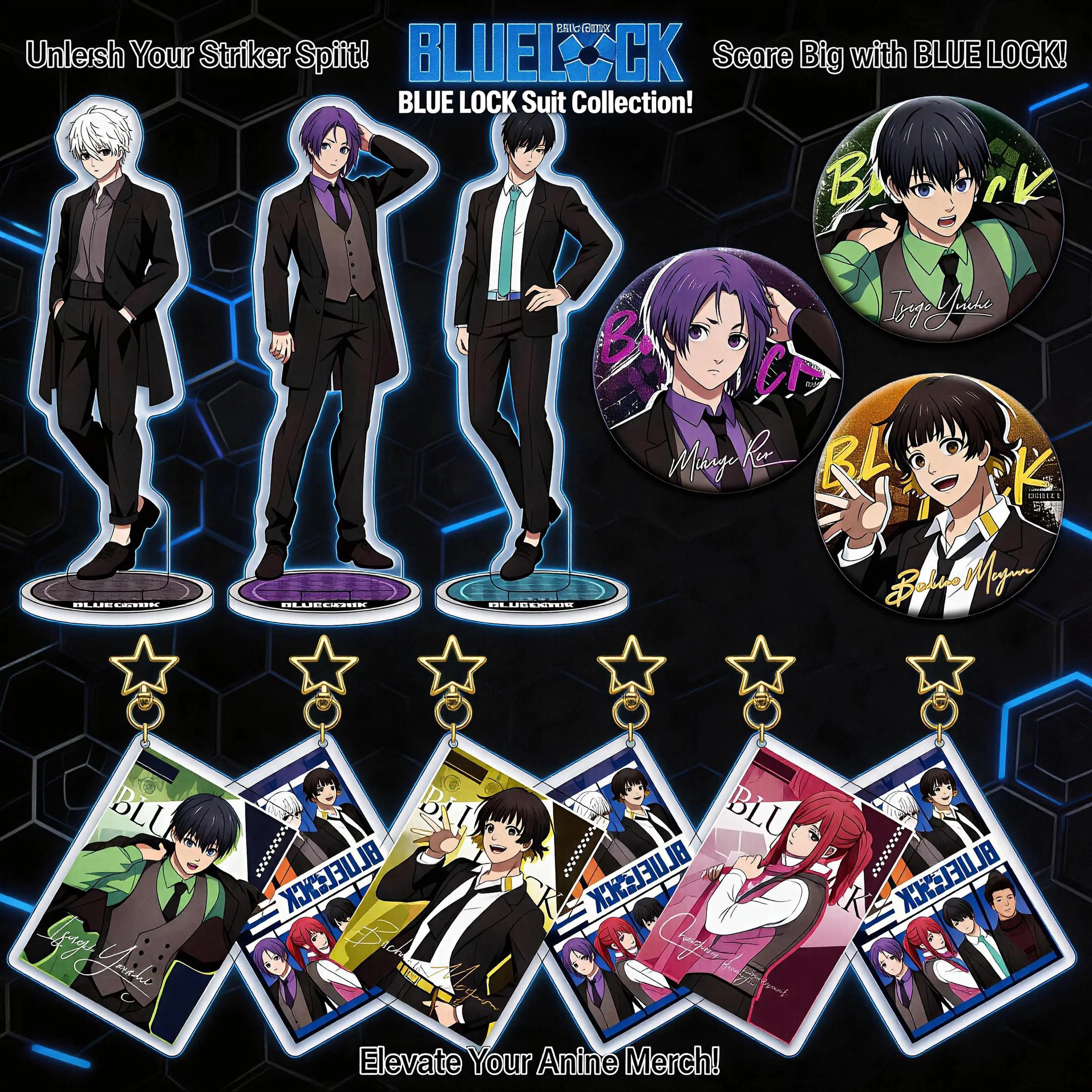 Blue Lock Anime Acrylic Keychain Stand PET Double Flash Badge Set Isagi Yoichi Bachira Meguru Nagi Seishiro Rin Itoshi Gift