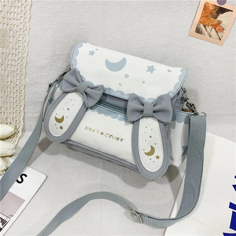 Y2K Cute Girl Lolita Bow Rabbit Shoulder Bag Women Star Moon Canvas Crossbody Bags Korean Kawaii Satchel Bag Sweet Messenger Bag