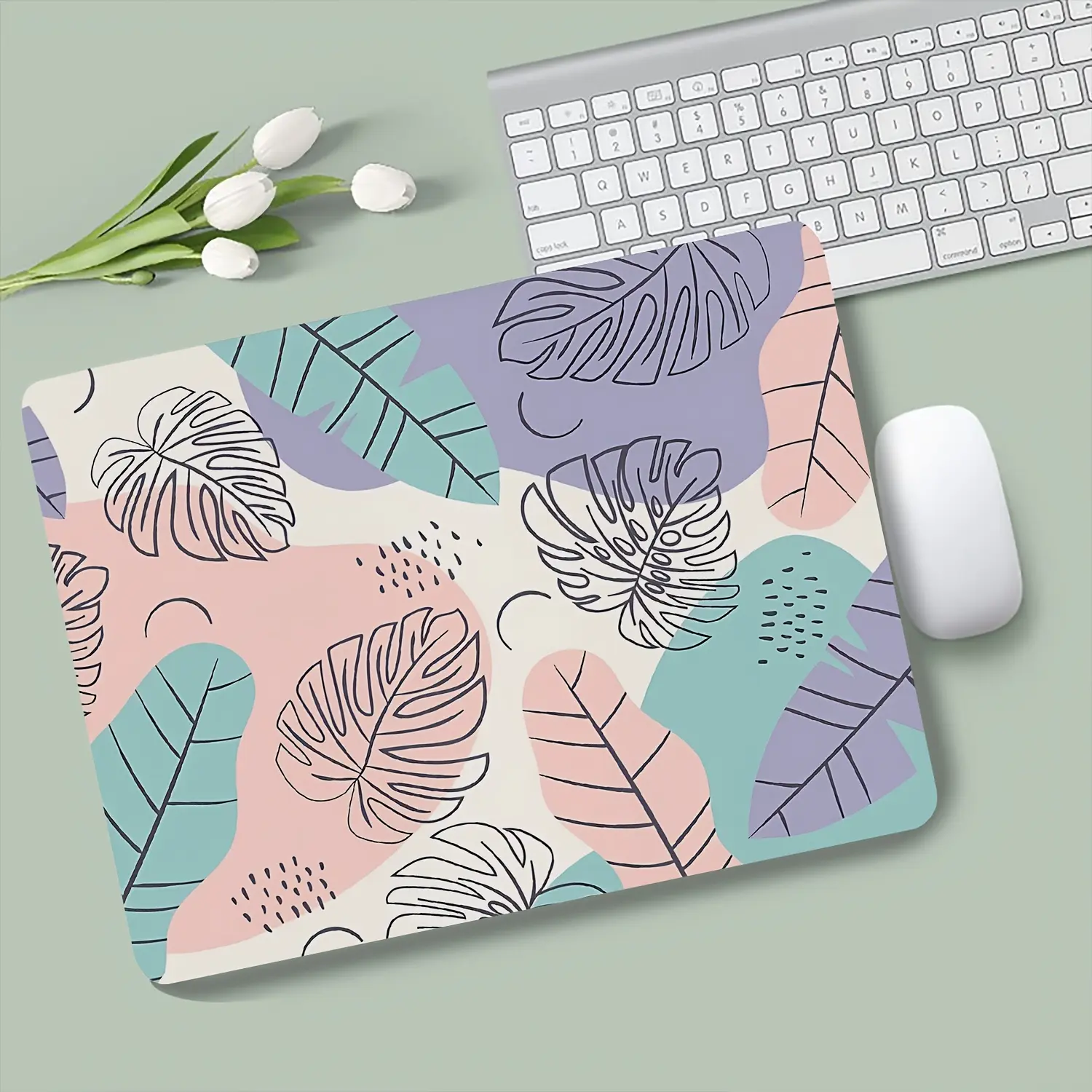 Mouse Pad Compatible for Office & Gaming - Non-Slip Rubber Base Desk Mat with Monstera Leaf, Suitable for Computer Setup, Esports, Computer Desk, Gift for