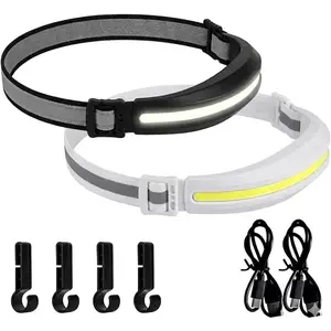 LED Headlamp Rechargeable 2 Pack, 230 °   Wide Beam COB Headlamp, Ultra Bright Hands-Free Headlight with Red Safety Light, Waterproof LED Head Lamp for Running, Camping, Work, Hiking, Hard Hat Clips