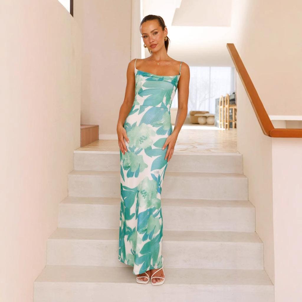 Women's All Over Print RuchedBackless Split Thigh Bodycon TubeDress, Women's Clothing, SundressMaxi Dress, Elegant SleevelessLong Cown for Summer, Capri SunDress, Ladies Clothes for BeachHoliday Valentine's Day, gift Casual Floral Womenswear Gamis