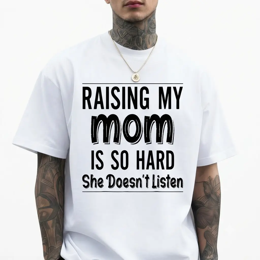 Funny Kid & Mom Reverse Role Vibe Classic Crew Neck Tee, Multi Style Mixed Font Solid White Relax Casual Street Fashion T-Shirt