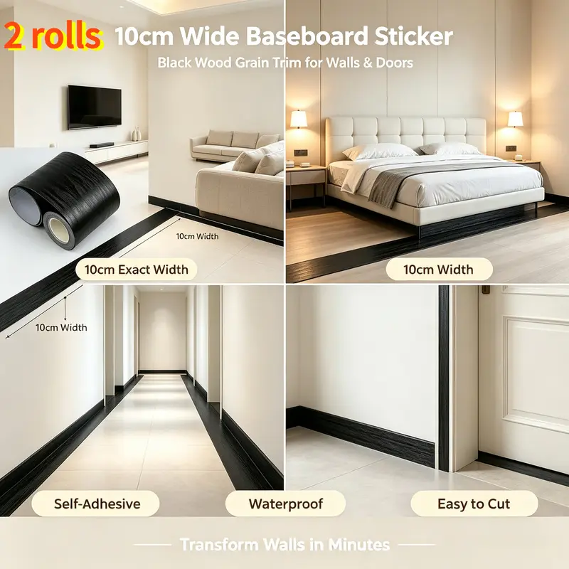 2 Rolls  3.94 x 393.70 Inches wood grain peel and stick baseboard sticker, usable as waist line and border, decor for TV backdrop door frame, waterproof easy to apply for home wall beautification
