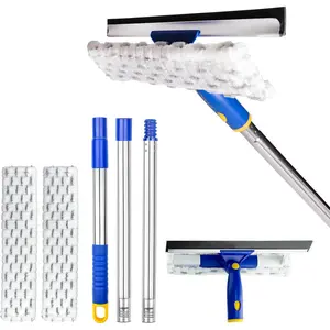 Squeegee for Window Cleaning with Extendable Pole, 53" 2-in-1 Window Cleaning Tool Kit, Shower Squeegee with Long Handle, Indoor/Outdoor High Window Cleaning-Two Pads