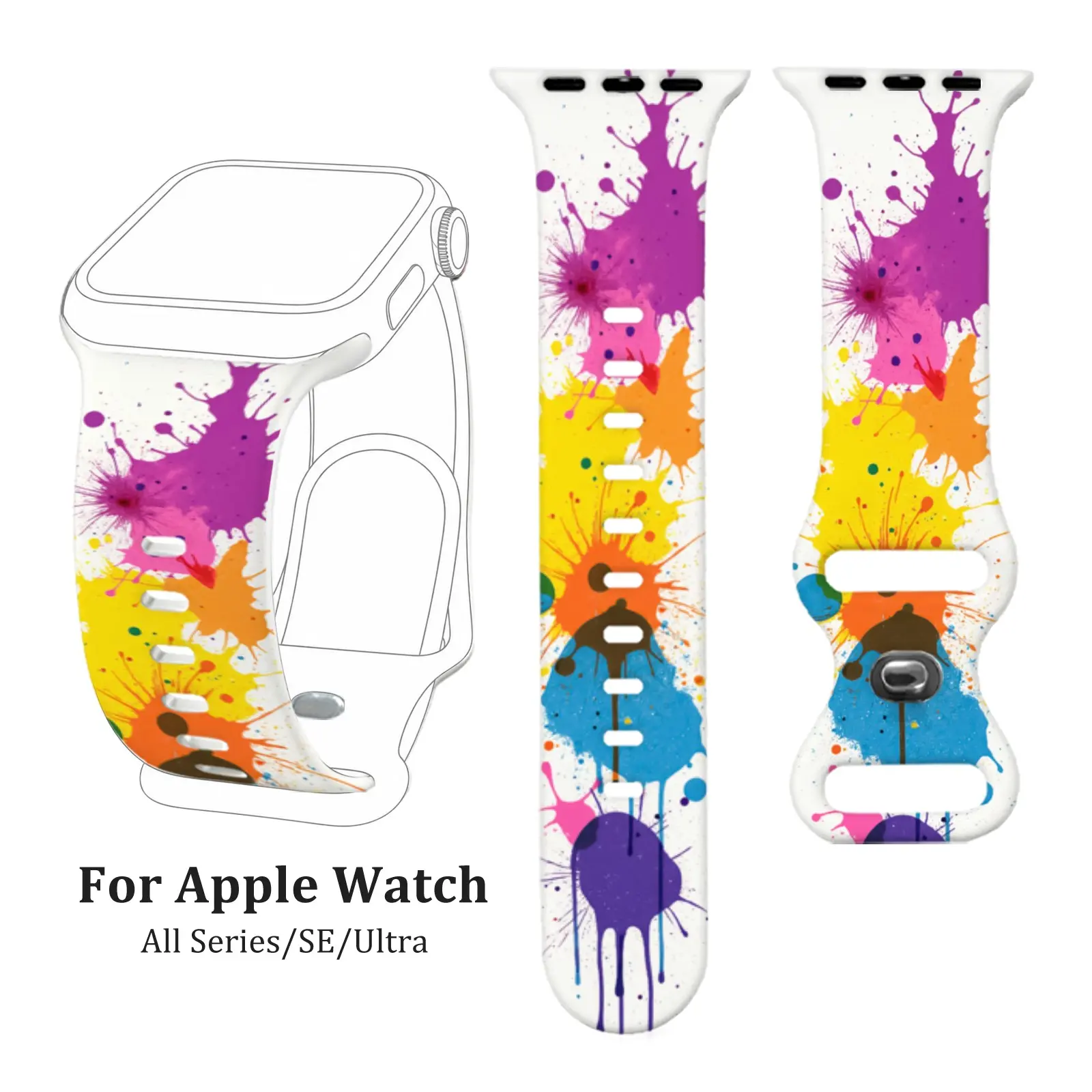 Color Splash for Apple Watch With Women Men, Creative Paint Art Silicone Strap Compatible with Apple Watch Series 4/5/6/7/8/9/10, SE1/2, Ultra1/2/3, Fun Fashion Wristband for Daily Wear Festival Gift Band Smartwatch Replacement Straps