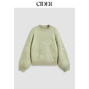 Cider [size 2-10] Knit Round Neckline Plant Texture Oversized Sweater