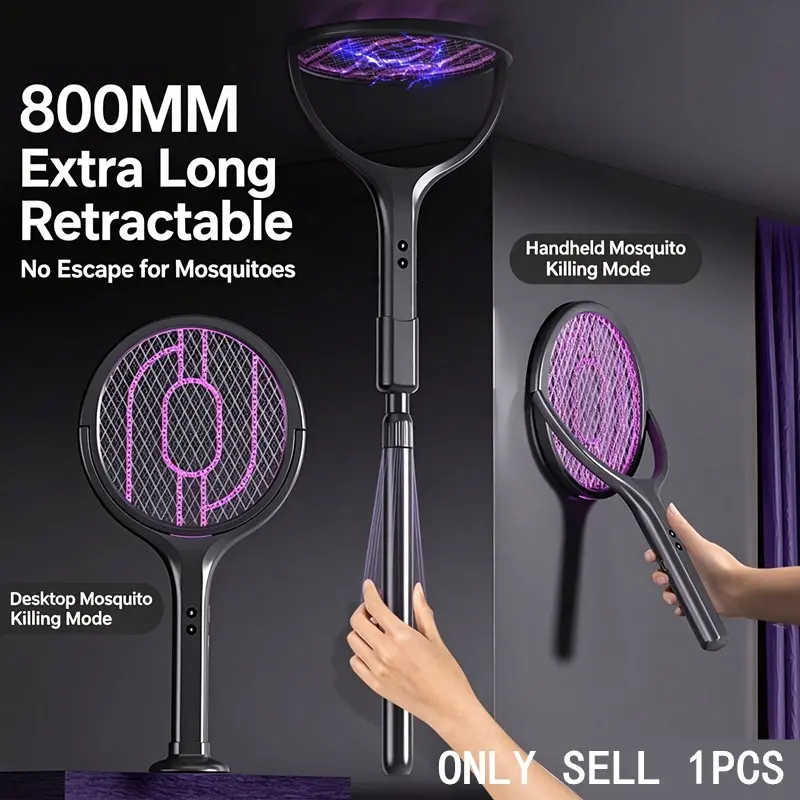 Electric Mosquito Killer Device, Foldable Extendable Fly Swatter, USB Rechargeable, 1200mah Battery, Indoor Outdoor Use, 3-In-1 Pest Control