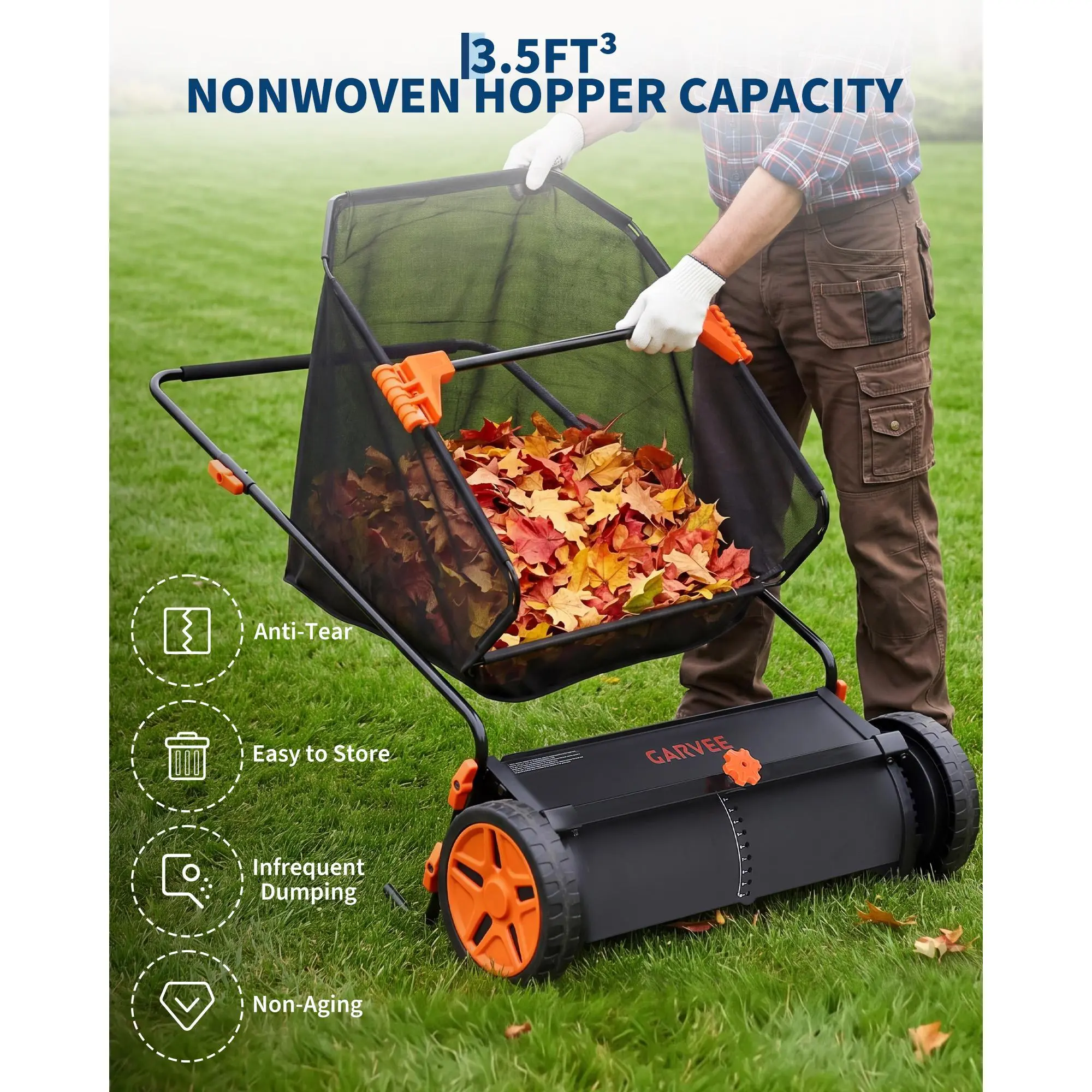 26‑Inch Heavy‑Duty Push Lawn Sweeper, 7 Cu Ft Manual Yard Debris Collector with 10‑Position Height Adjustment, Wheel‑Driven Leaf Sweeper for Driveway, Sidewalk, Patio, Garden