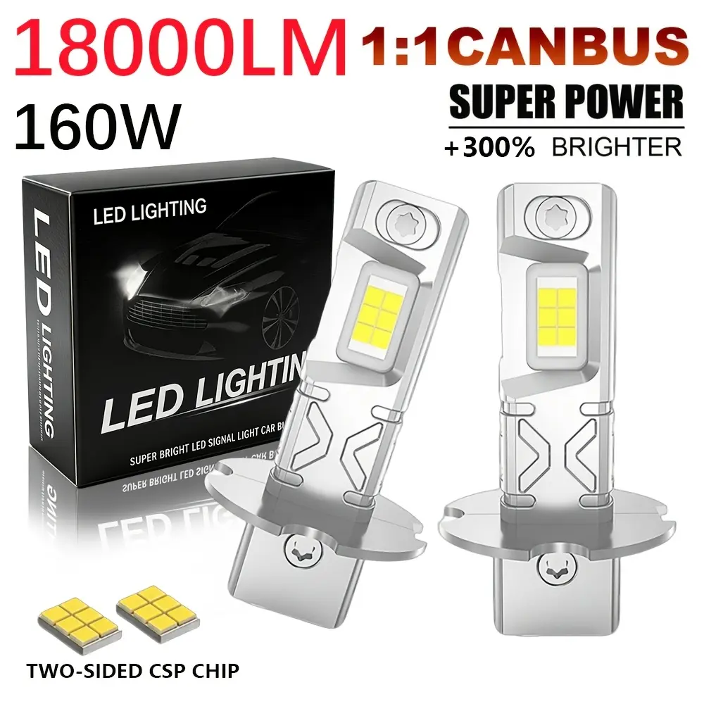 2pcs H3 LED Lights Fog 18000LM 160W Super Bright Auto Lamp 6000K High Low Beam Car Headlamp CANBUS Design