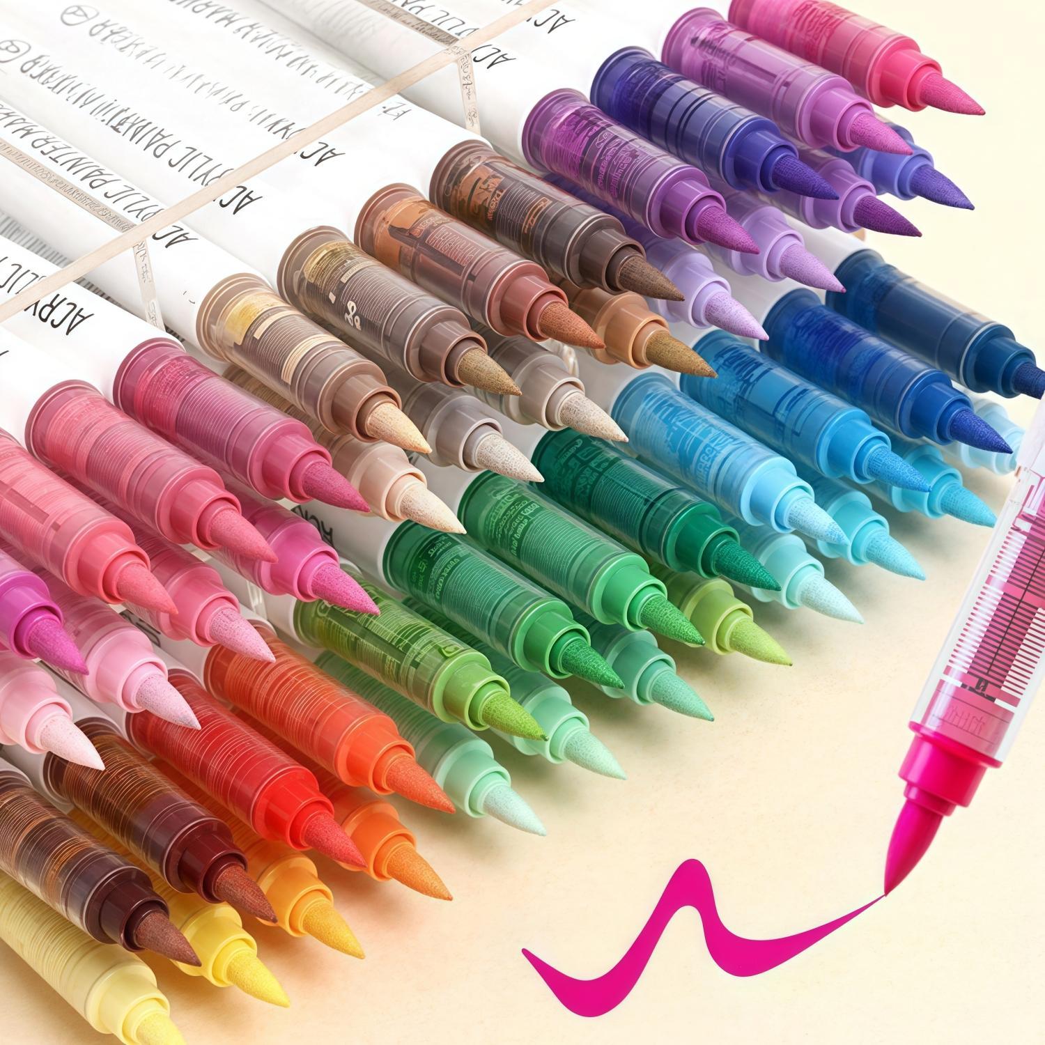 Acrylic Paint Marker Pen Set, 9/36/63/81/126pcs Soft Brush Tip Acrylic Paint Pens Set, Professional Color Series for Rock Painting, Ceramic, Wood, Canvas, Glass, Stone, Fabric, Art Markers Pen