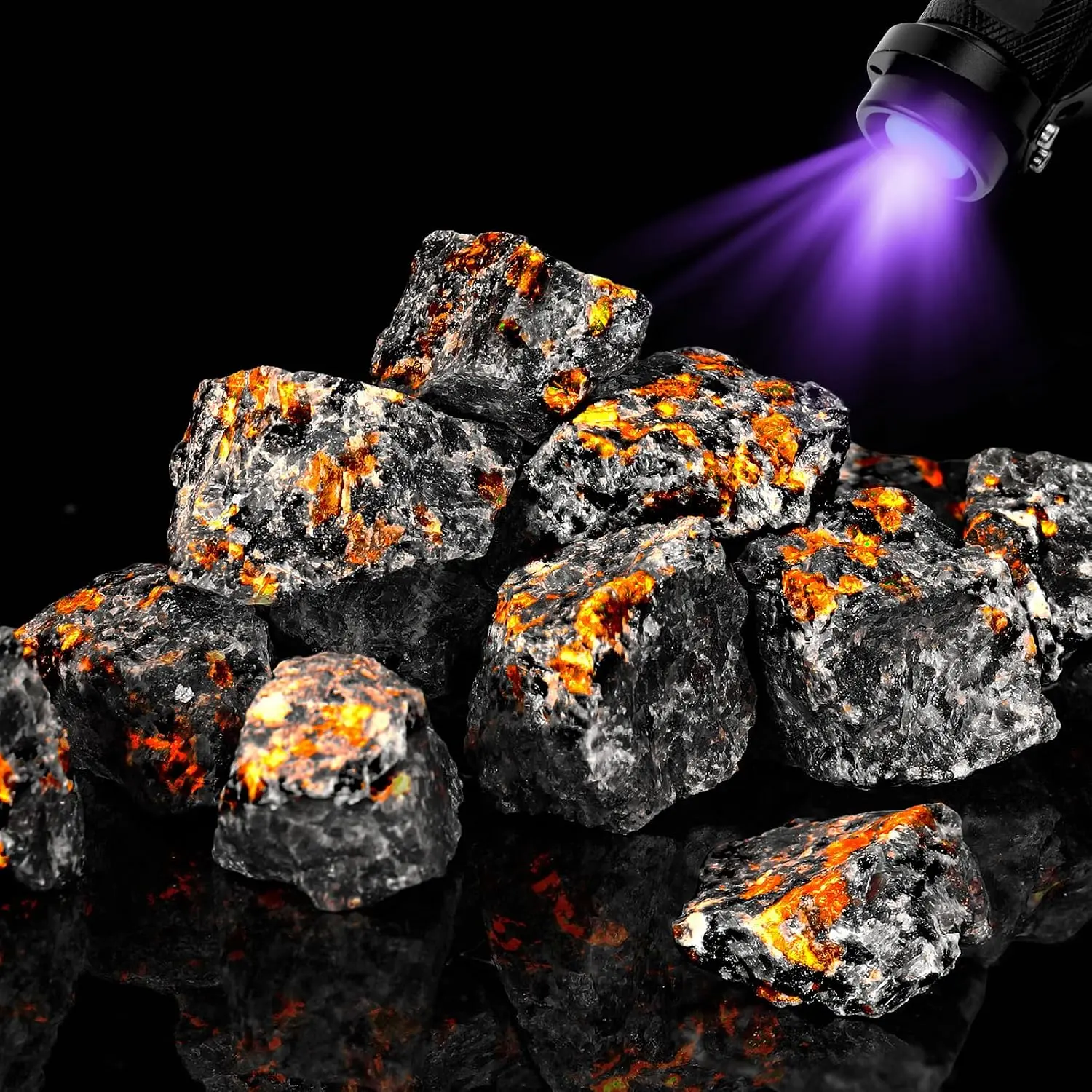 300g Yooperlite Stone Flame Stone 0.67lb  Glow by UV Reactive   Rough Yooperlite Bulk for   Tumbling Fountain Rock Decoration Handicrafts Art Craft(Classic Style)