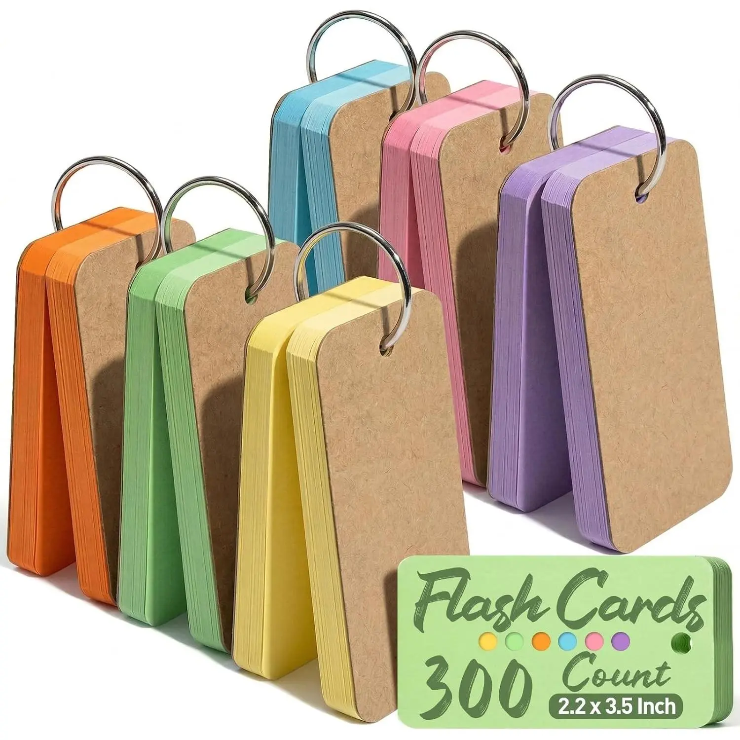 300PCS Flash Cards with Ring, Colored Index Cards, 2.2 x 3.5 Inch | Blank, Small Portable Note Cards for Studying, Nursing Classroom Office School Home Essentials, To Do List, Back to SchoolGift