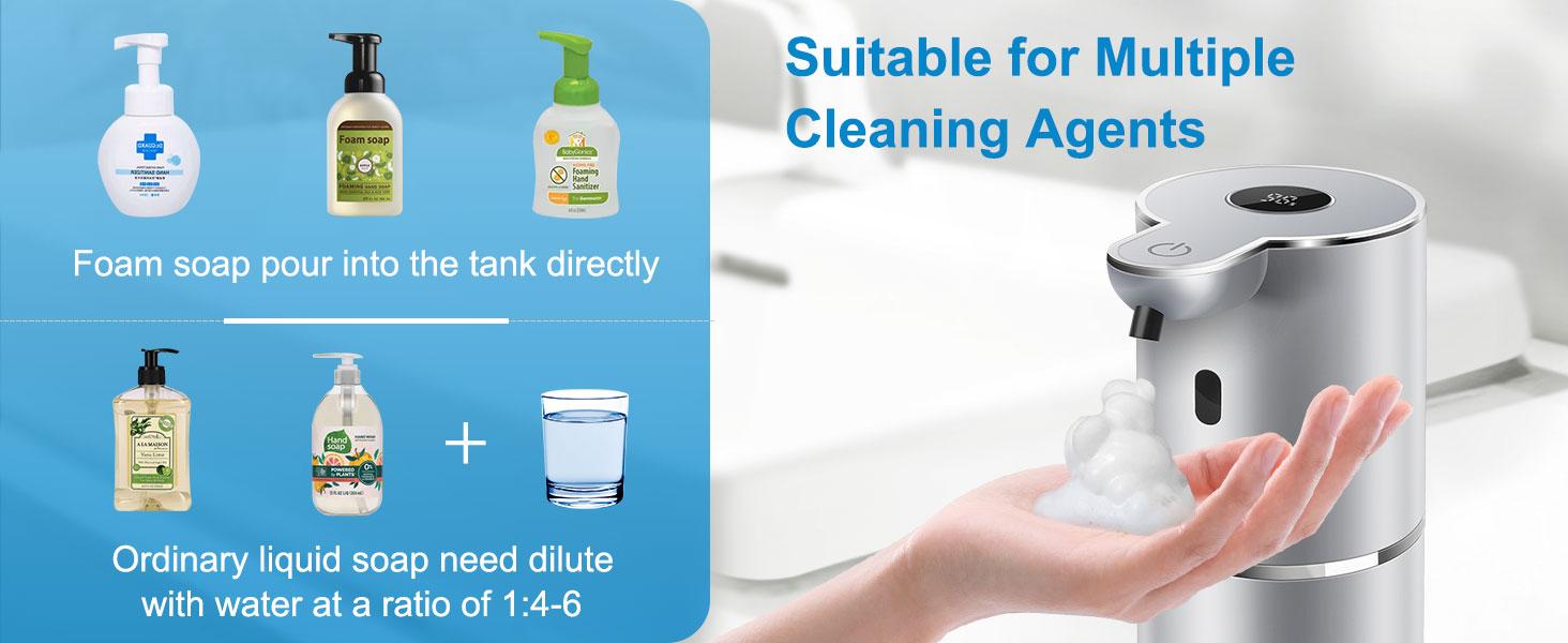 Automatic Foaming Soap Dispenser 12.8oz, Rechargeable & 6 Levels Foaming Adjustable with Digital Display, Wall Mount, Waterproof, Touchless Hand/Dish Soap Dispenser for Kitchen, Bathroom, Hotel