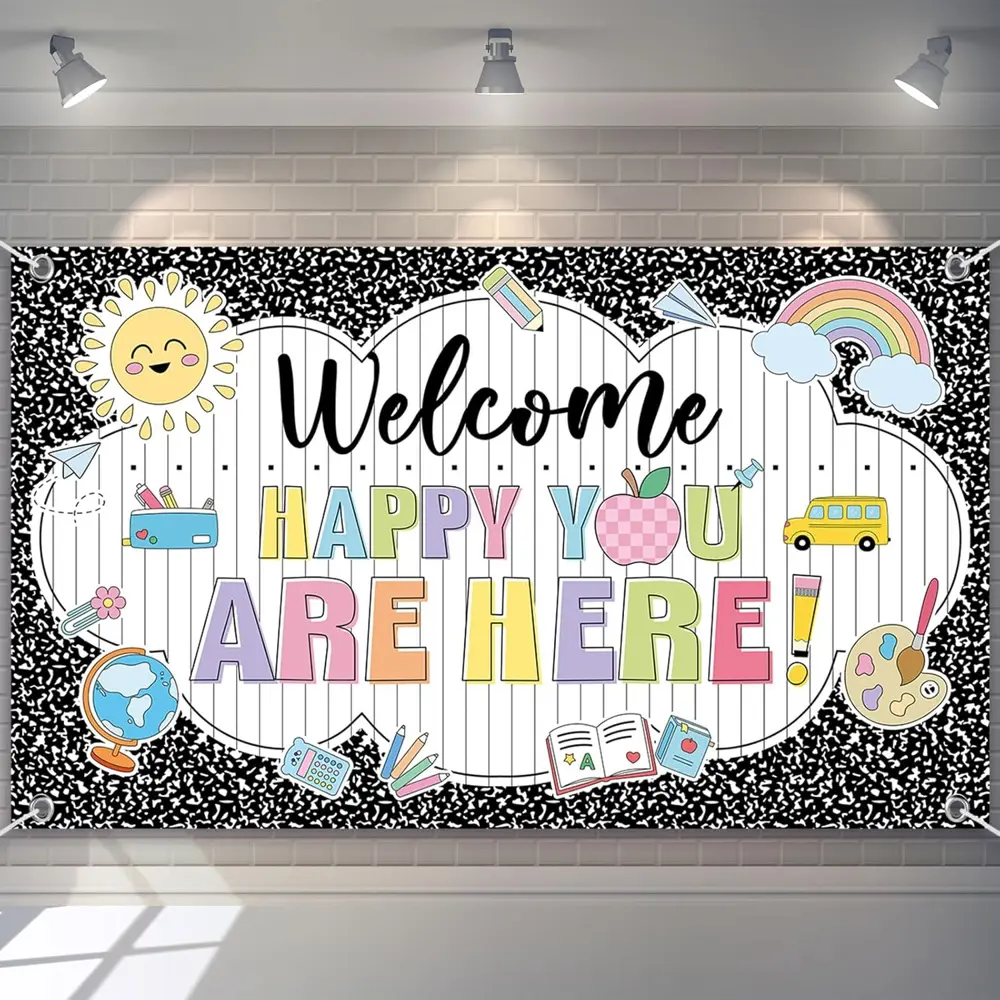 2D Flat Polyester Back to School Welcome Banner, Large Indoor HD Digitally Printed Soft Lightweight Foldable Photography Backdrop for Campus Opening Events, First Day School Photos