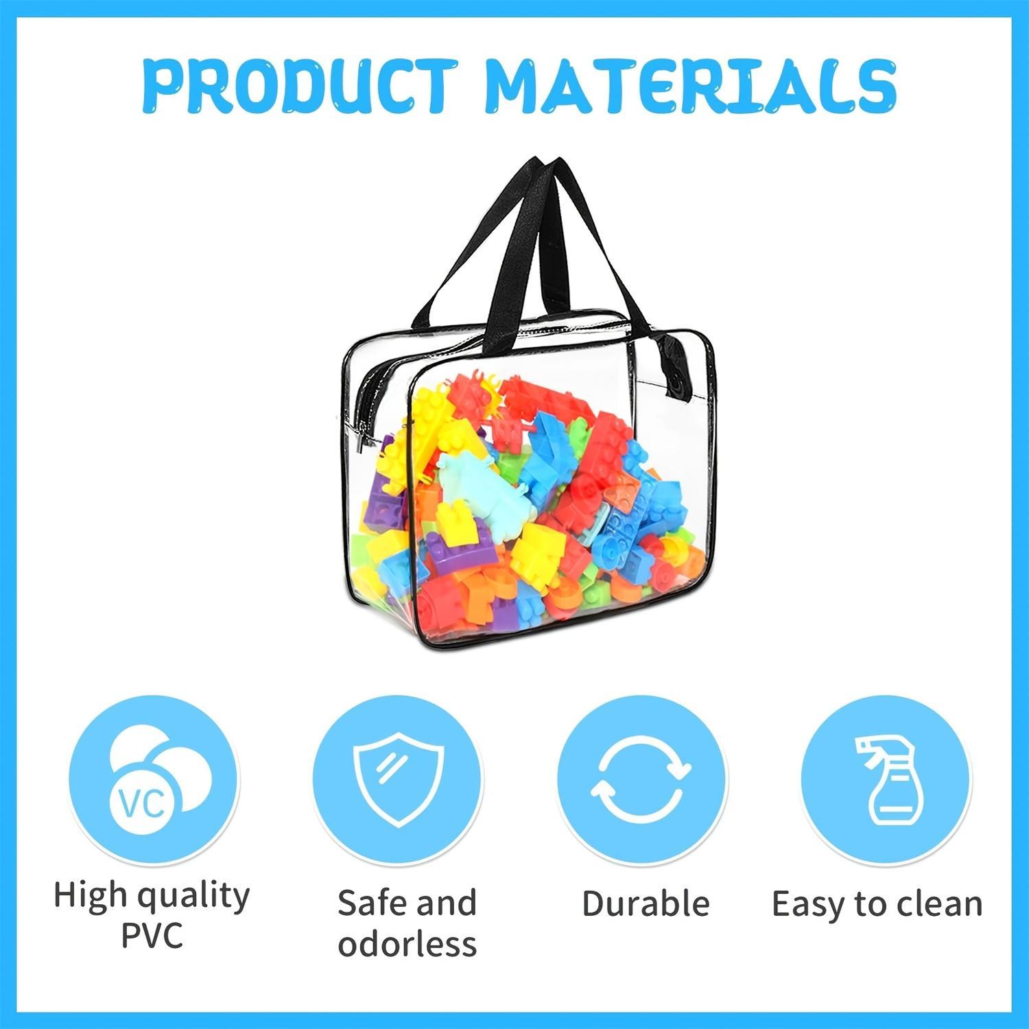 Clear Toy Storage Bag, 3 Counts Waterproof Zipper Building Block Organizers, Portable Washable Storage Bags for Home, Office and School, Space Saving Bags