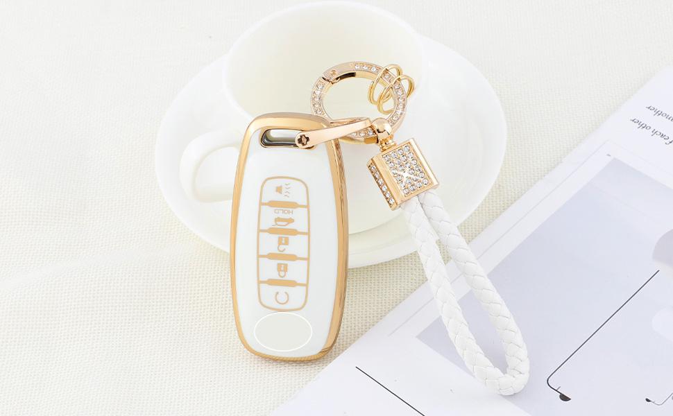 for Rogue Key Fob Cover 5 Buttons 2023 Pathfinder SL Platinum Car Key Case Shell Bling Keychain Lanyard Protector Protection Accessories Women Girly Cute White Gold TPU for Rogue Key Fob Cover 5 Buttons 2023 Pathfinder SL Platinum Car Key Case Shell Bling Keychain Lanyard Protector Protection Accessories Women Girly Cute White Gold TPU
