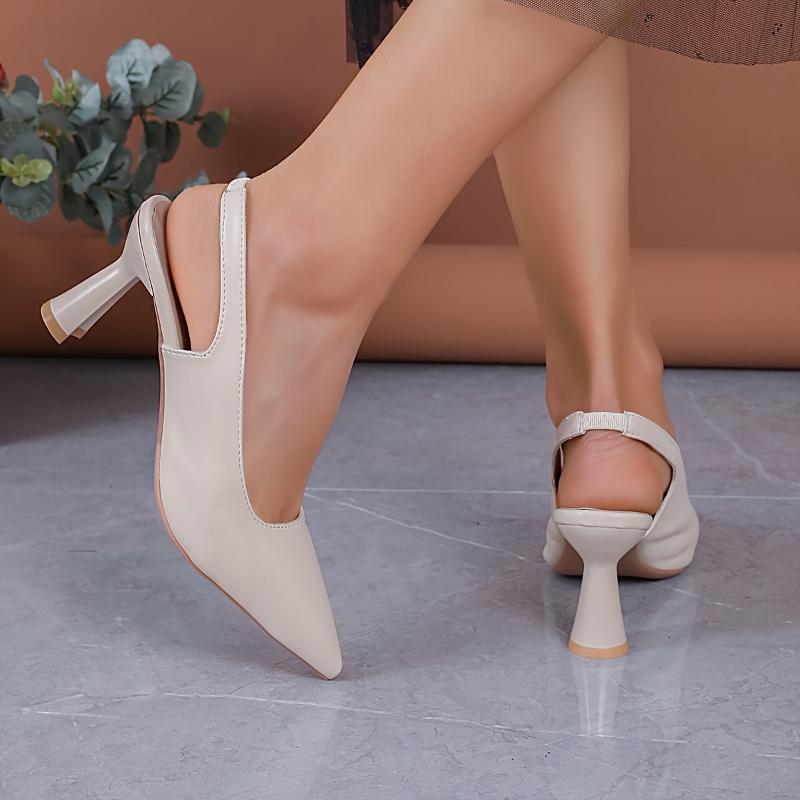 Women's Solid Color Stylish Sandals, Ankle Strap Slip On High Heel Elegant Shoes, Point Toe Slingback Shoes
