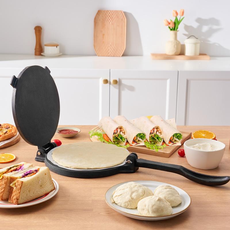 Tortilla Press, 10 Inch Tortilla and Roti Maker, Cast Iron Heavy Duty Tortilladora Press, Pre-Seasoned Pataconera Maker with 100 Pcs Parchment Paper, Dough Maker for Flour Tortilla, Tawa, Silver Tortilla Press, 10 Inch Tortilla and Roti Maker, Cast Iron Heavy Duty Tortilladora Press, Pre-Seasoned Pataconera Maker with 100 Pcs Parchment Paper, Dough Maker for Flour Tortilla, Tawa, Silver