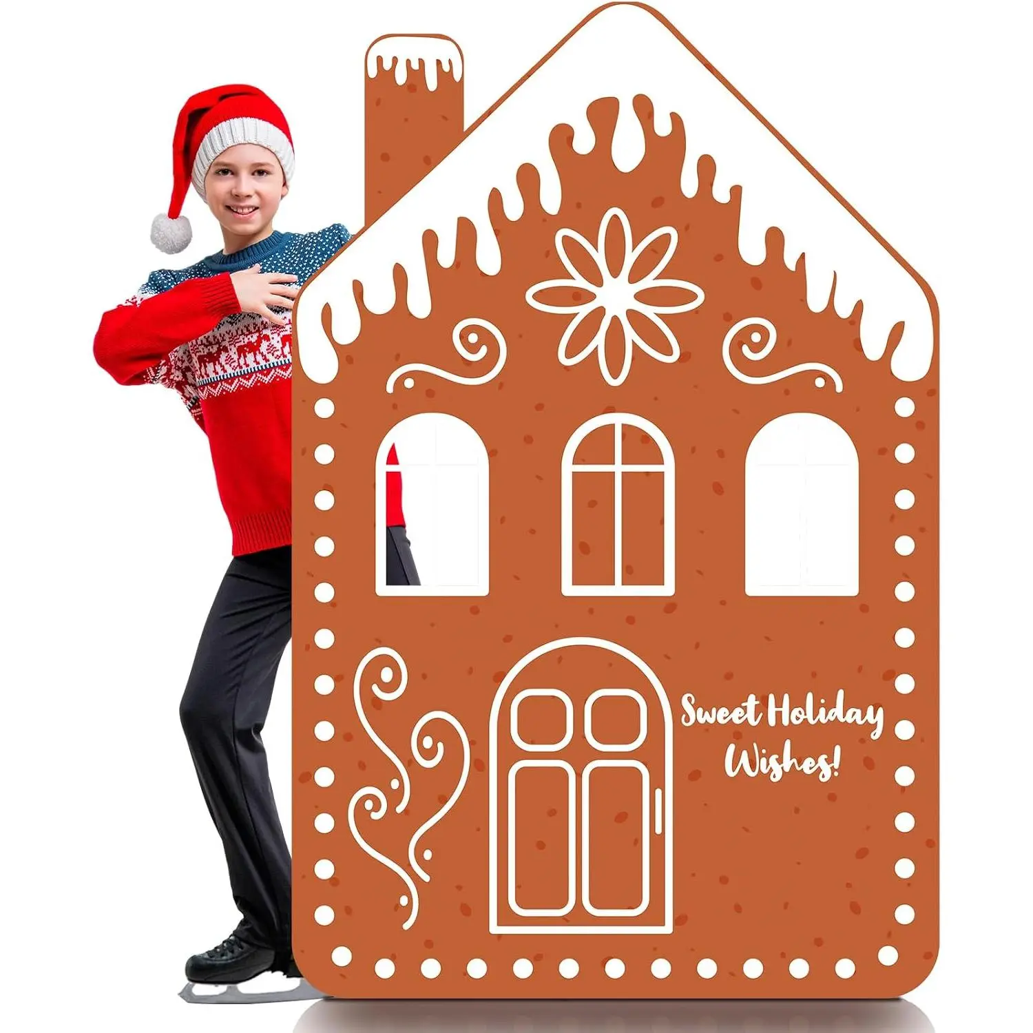 5.2  Flat Christmas Gingerbread House Cardboard Cutout Stand-up Life Size Christmas Party Decoration Backdrop Photo Prop Gingerbread House Stand up for Xmas Winter Decor