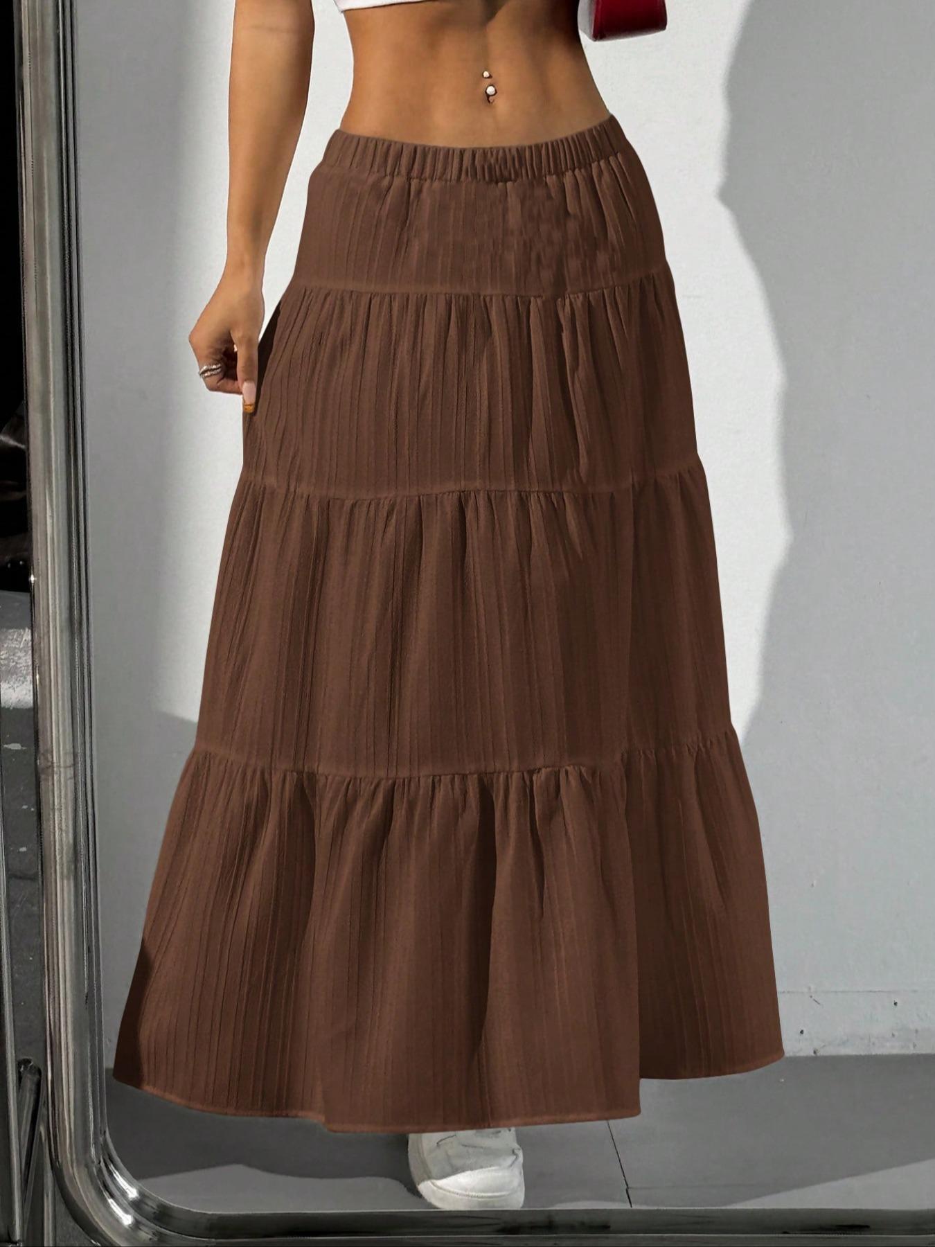 Women's Plain Ruffle Trim Skirt, Casual Fashion Long Skirt for Daily Wear, Ladies Bottoms for All Seasons, Ruffle Hem Skirt