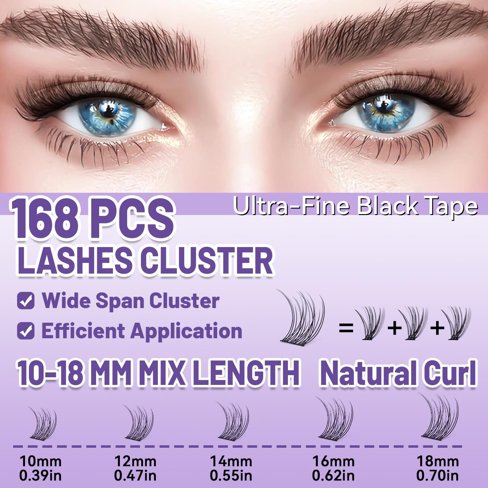 Mixed Length Eyelash Extension Kit, 1 Set Individual False Eyelashes with Tweezers & Glue, Natural Look Eyelash Extensions, Self Grafting Eyelash Clusters, DIY Lash Cluster