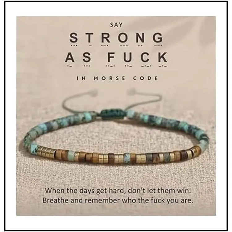 Morse Code Bracelets for Women Man  As F' Morse Code Motivational Bracelet Adjustable   Turquoise Tiger Eye Bead Wrap Bracelets  Message Inspirational Motivational Stackable Bracelet