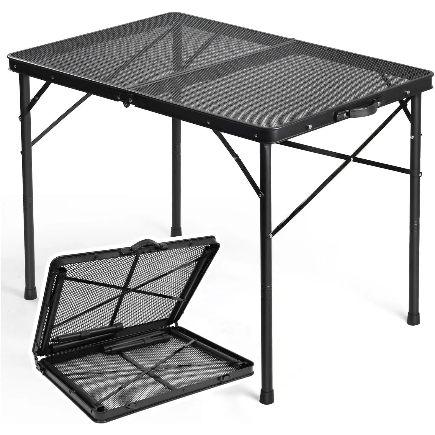 2026 New Arrival Multi Purpose Folding Grill Table 3Ft Portable Camping Table, Lightweight Height Adjustable Metal Table with Mesh Desktop and Carrying Handle,Portable Grill Table for Camping, Picnic, Beach and BBQ