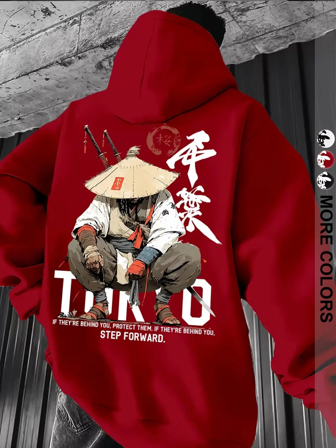 Men's Dark Streetwear Samurai Print Hoodie, Fall Winter Long Sleeve Pullover, Loose Fit Casual Jacket, Graphic Pattern