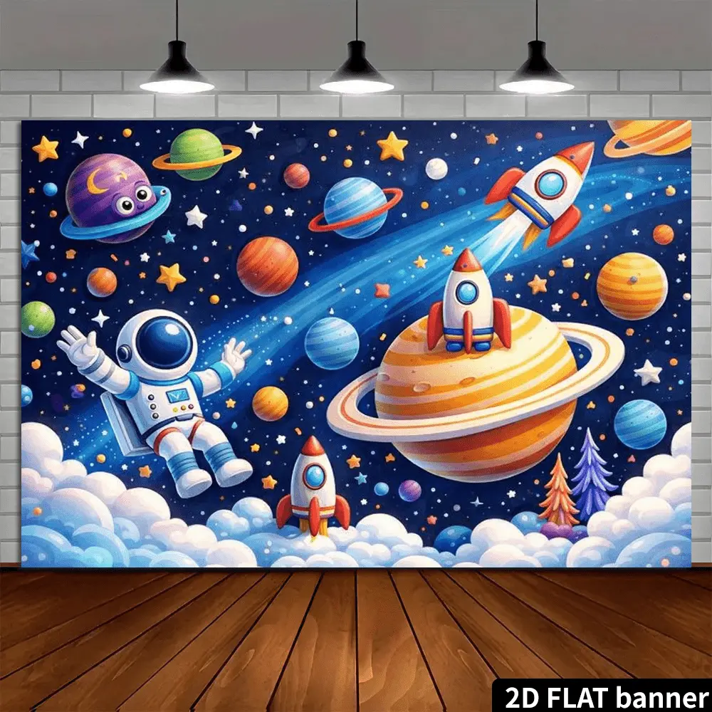 Trippy Space Astronaut Backdrop, Cosmic Galaxy Planets Wall Banner, Sci-Fi Gamer Room Decor, Starry Universe Tapestry