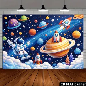 Trippy Space Astronaut Backdrop, Cosmic Galaxy Planets Wall Banner, Sci-Fi Gamer Room Decor, Starry Universe Tapestry