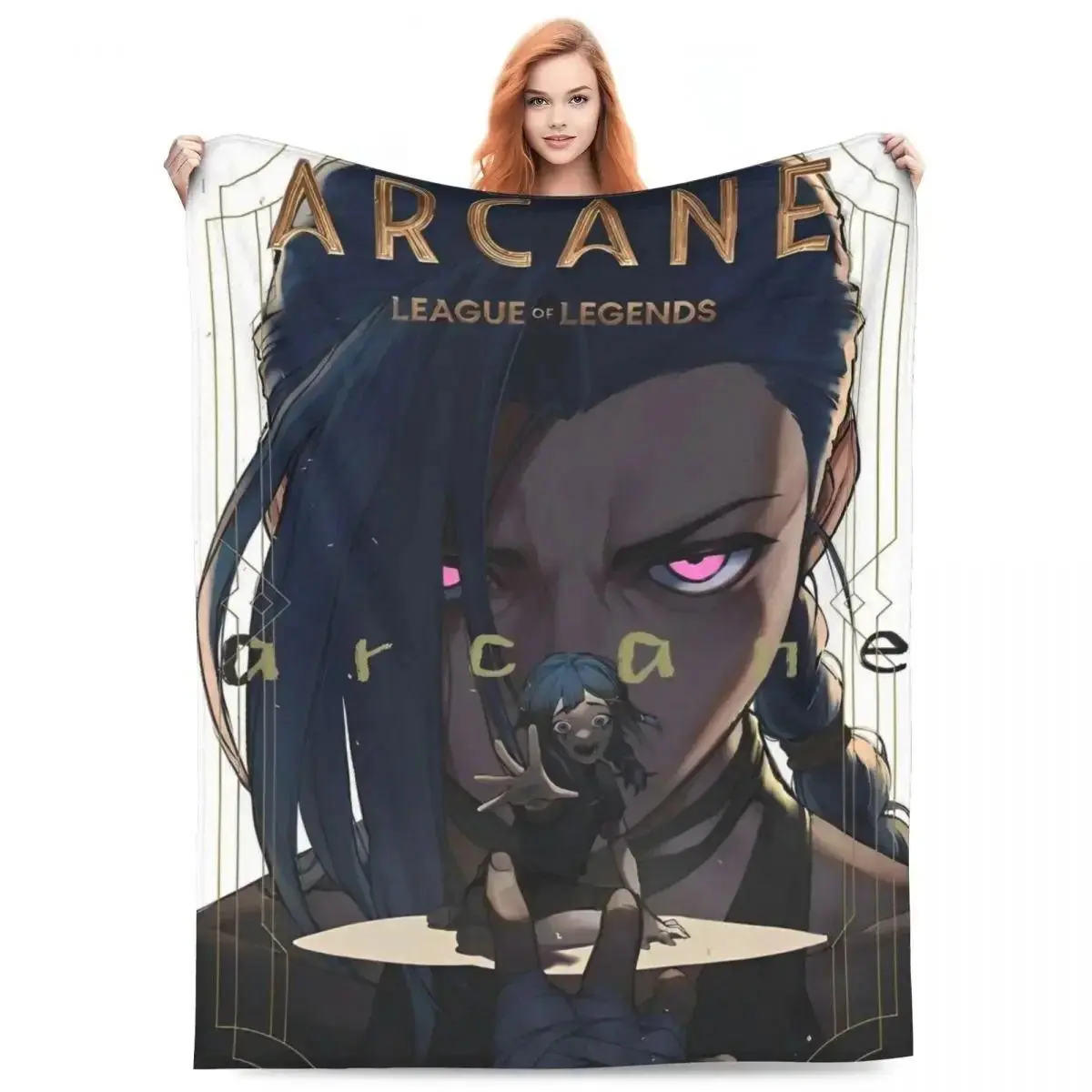 Jinx Isha Arcane Mural-Print Microfiber Poly Flannel Blanket - Wrinkle-Resistant, Breathable Multi-Size Throw for Couch & Bed, Room Decor, Watch Party, 30in*40in (Very Small), 40in*50in, All Seasons, Fan Collection Item