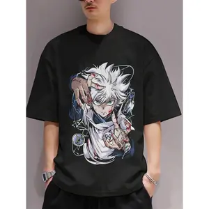 Anime K-KILLUA Hunter T-Shirt for Men - Large Size, Killua Zoldyck Design in White, Hunter x Hunter Sleeve T-Shirt, Casual and Urban Clothing, Breathable Fit for Casual Outfits, LARGE SIZE