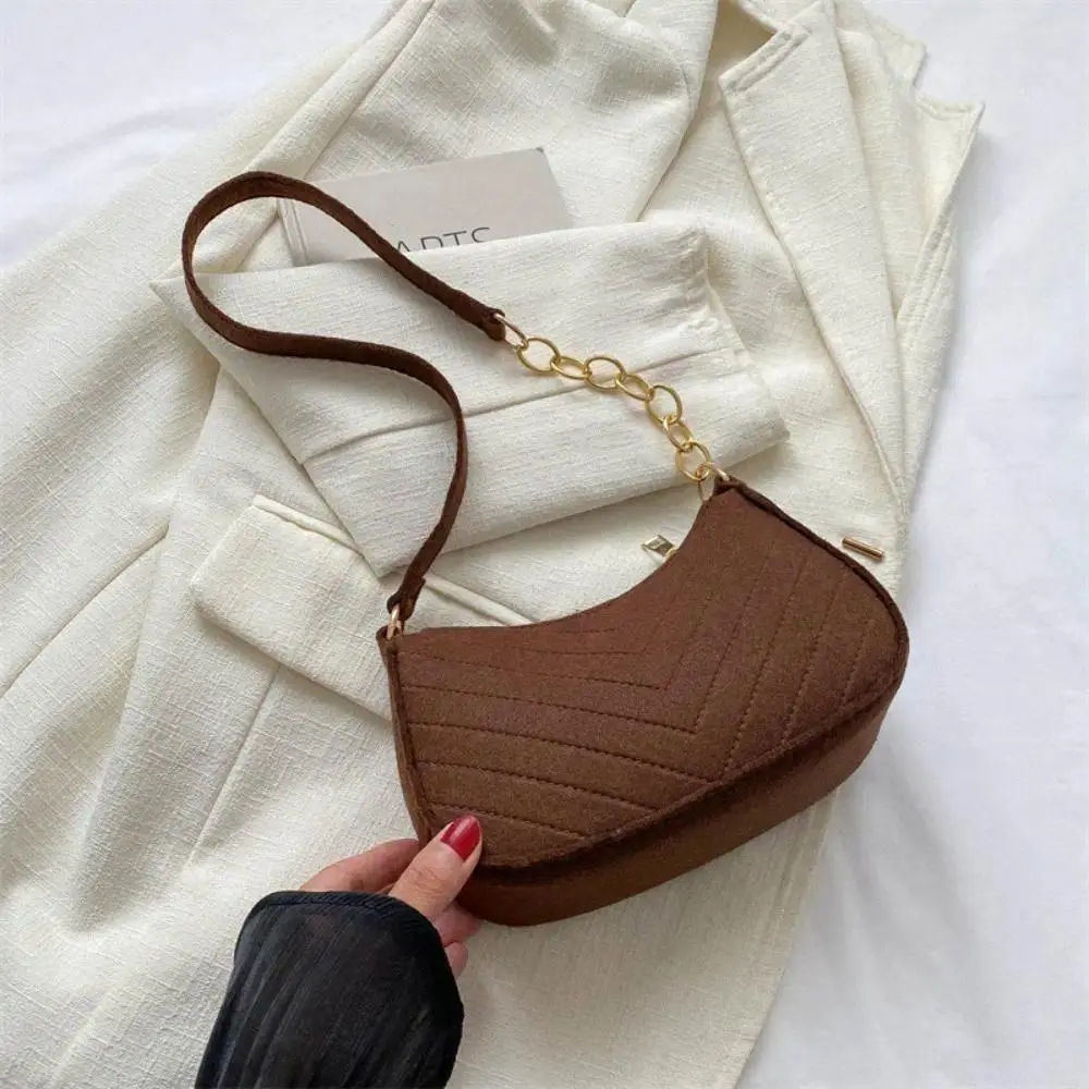 Women's Chevron Quilted Canvas Crescent Crossbody Bags for Women - Gold Chain-Spliced Strap Underarm Shoulder Bag for Daily Commute