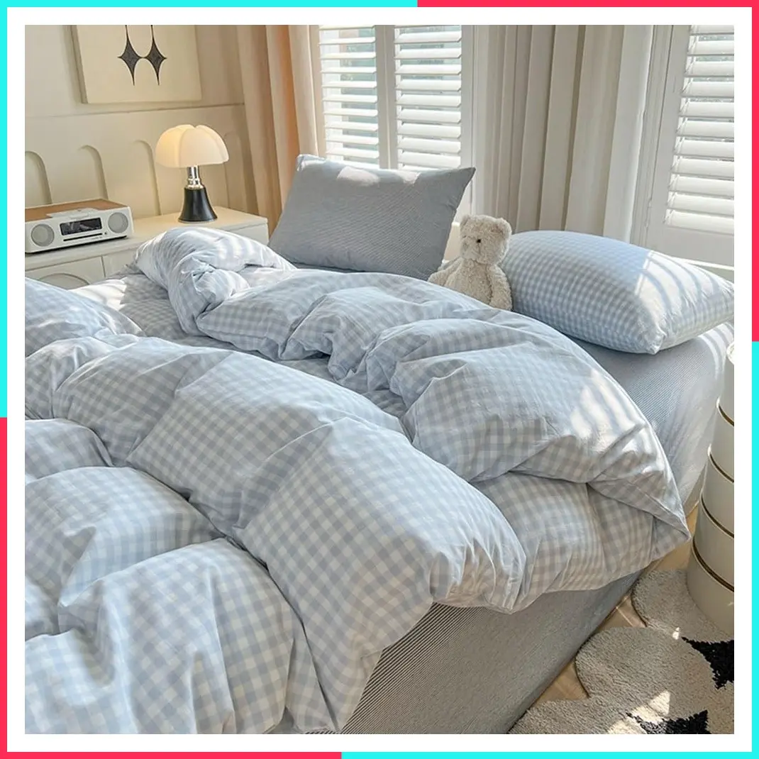 Gingham Duvet Cover Set Full Blue White Plaid Checkered Bedding