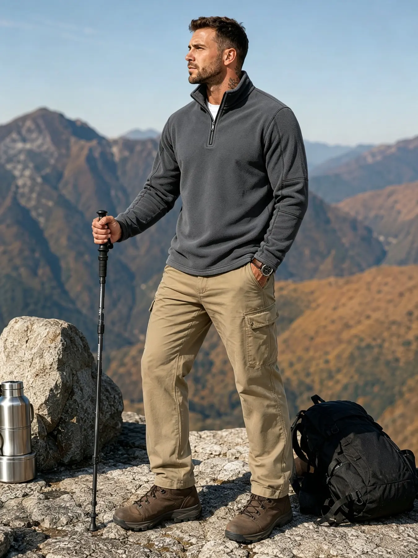 Men’s Fall/Winter tactical fleece jacket—thickened, warm, comfortable; outdoor hiking and casual daily wear; cozy and stylish.