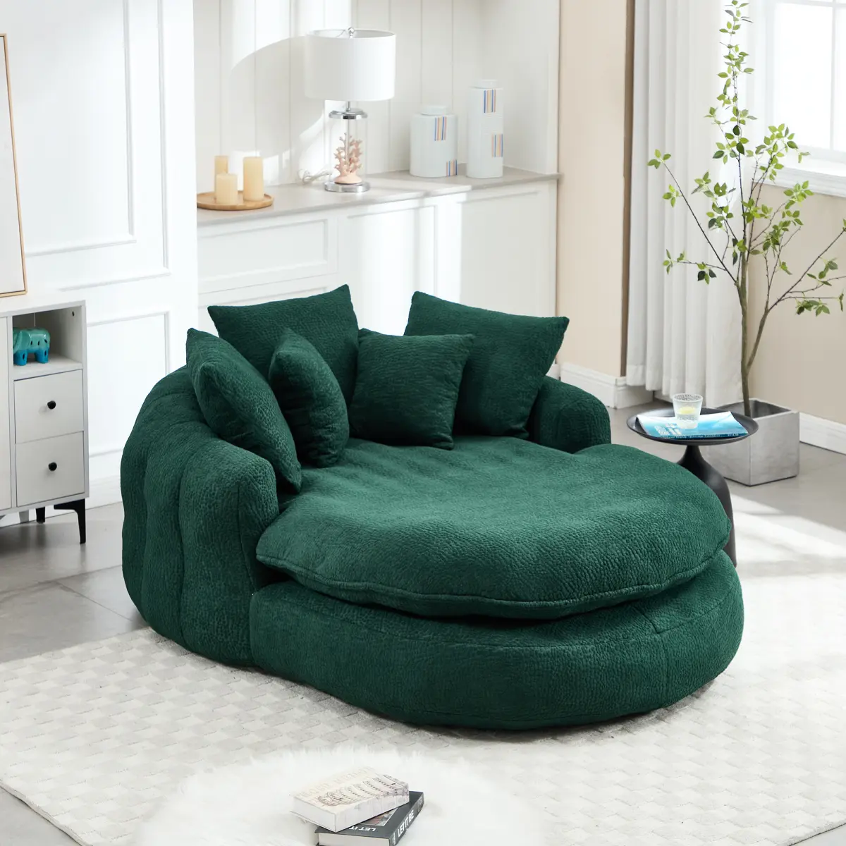71" Oversized Chenille Upholstered Bean Bag Couch Chair for Adults, Comfy Deep Seat Cloud Daybed with 5 Pillows, No Assembly Required, Lazy Boneless Sofa for Living Room, Watch Party Use