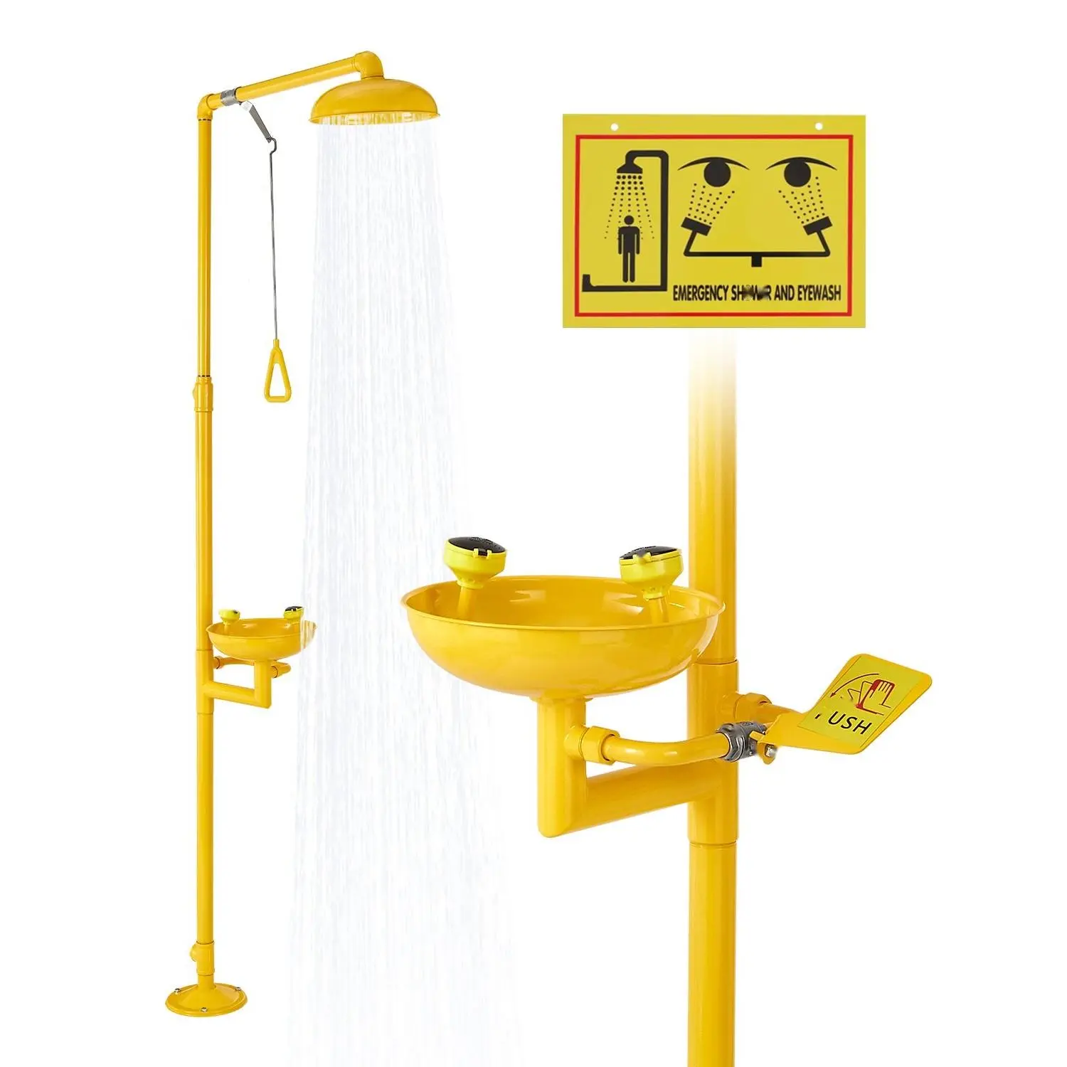 Emergency Shower And Eyewash Station Combination, OSHA-Approved Eyewash Unit, Yellow, ANSI Z358.1 Compliant Safety Equipment For Industrial Facilities, Portable Shower And Eyewash System For Workplace First Aid Readiness