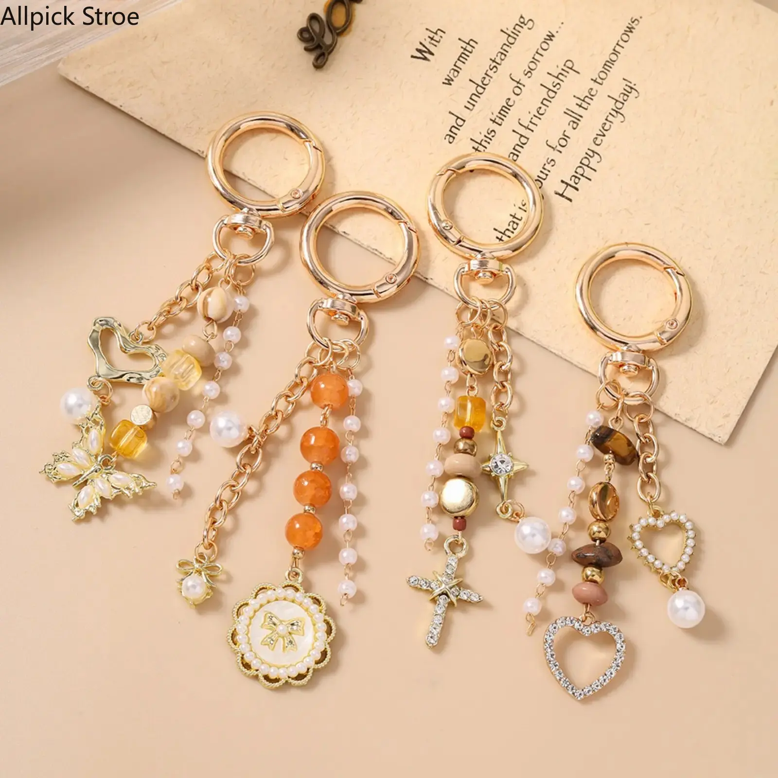 Women's Beaded Bag Charm Keychain - Mini Pendant Set with Cross, Butterfly, Heart, Cute Purse Charm & Mini Accessory for Purses, Gift for Women, Keychains For Women tiktokshopbacktoschool