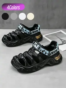 1 Pair Men Mecha Skull Closed Toe Water Clogs Niche Functional Style Full Hollow Quick Drain Anti-collision 3D Skull Emboss Wear-resistant Rubber Grippy Sole Four Colors For Beach Water Play Campus Street
