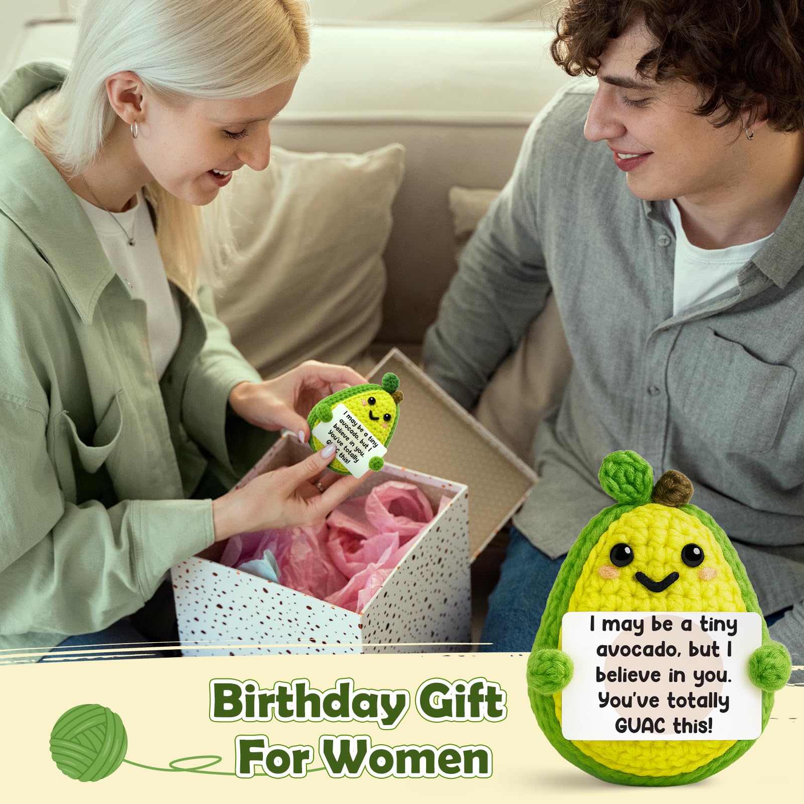 Mini Hand-Knitted Avocado Stuffed Plush Emotional Support Plush,Christmas Presents Holiday Gifts,Birthday Gifts For Women Men Him,Teacher Appreciation Gifts,Squishy Soft Anxiety Relief Toy,Keychain Bag Pendant,Home Office Decor,Photography Prop Party Gift