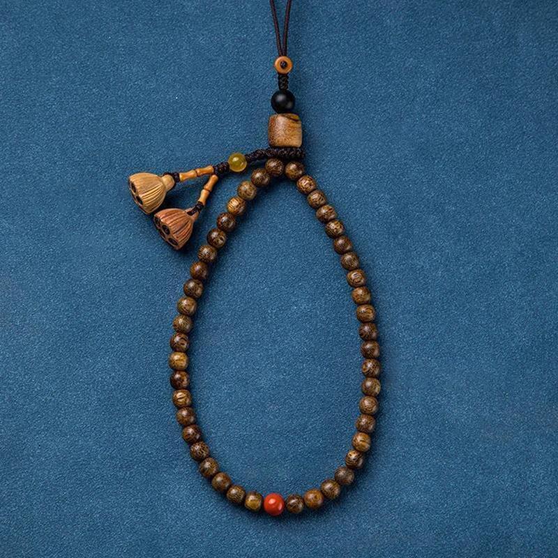 Retro Agarwood Mobile Phone Chain Women's Lanyard Short Wrist Pendant Hanging Decoration Hanging Rope Straps Chinese Style