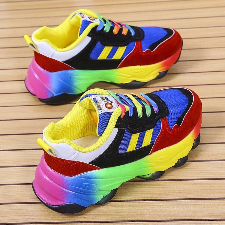 2026 Spring and Autumn New Colorful Dad Shoes Hip-Hop Street Style Sports Color-Block Casual Unique Platform Rainbow Women's Shoes Large Size Comfortable and Durable