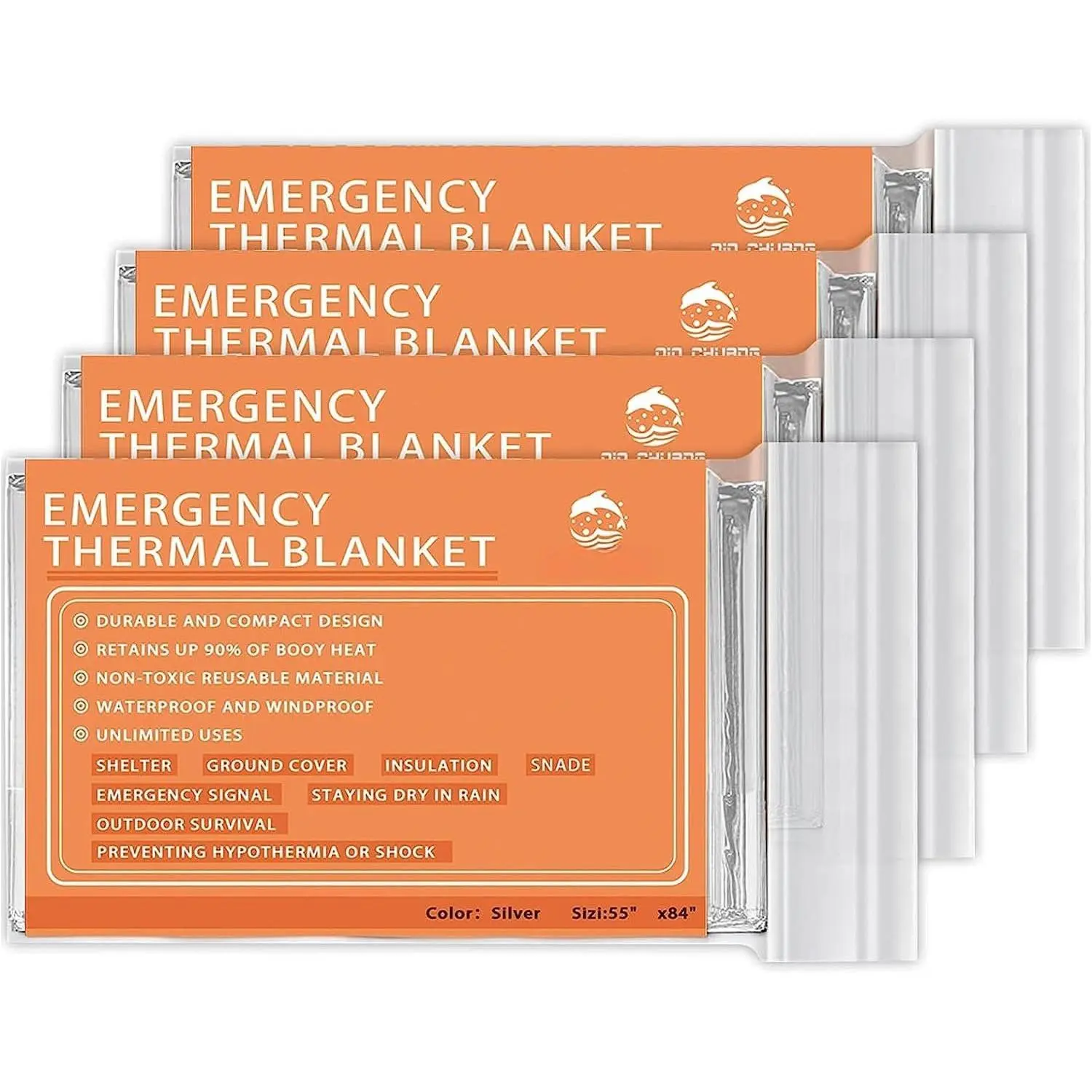 Mylar Thermal Blankets 4 Packs  Kit 84''x55'' | Space Blanket for Outdoor Activities   Kit for Camping Hiking ,  Out Bag, Marathons Essentials