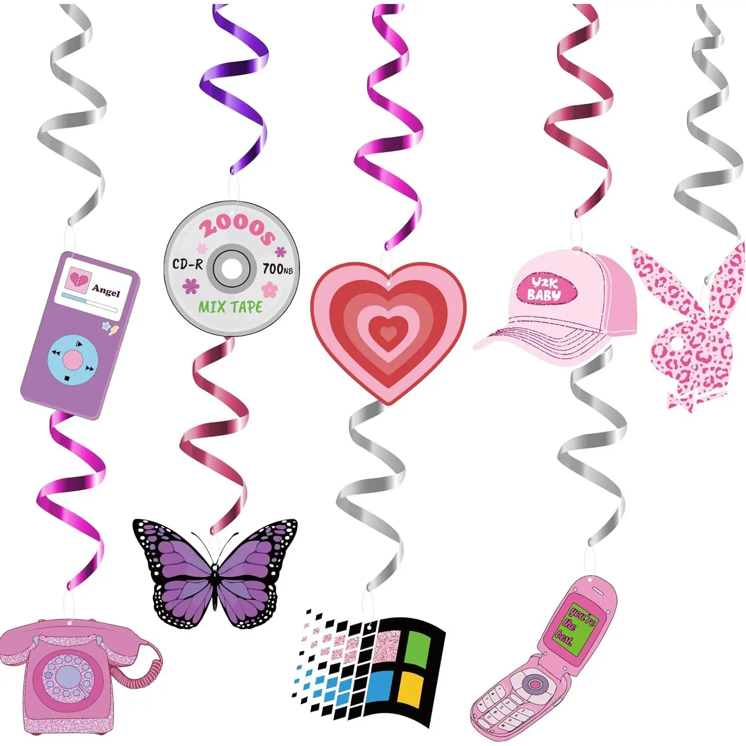 Y2k 2000S   Swirl Party Decorations 27 count Spiral Decor Sweet Heart Cute  Ceiling Whirl Streamers Retro Y2k Spiral Party Favors for Birthday Girls Room Dormitory Decoration
