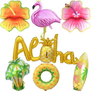 Aloha Tropical Balloon Set Hawaiian Luau Party Decorations Flamingo Pineapple Palm Hibiscus Foil Balloons for Summer Beach Pool Birthday Baby Shower Decorations